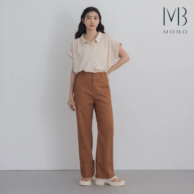 【MO-BO】棉麻挺版反摺直筒褲