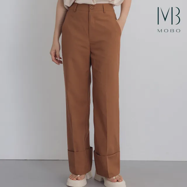 【MO-BO】棉麻挺版反摺直筒褲