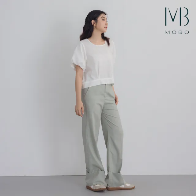 【MO-BO】棉麻挺版反摺直筒褲