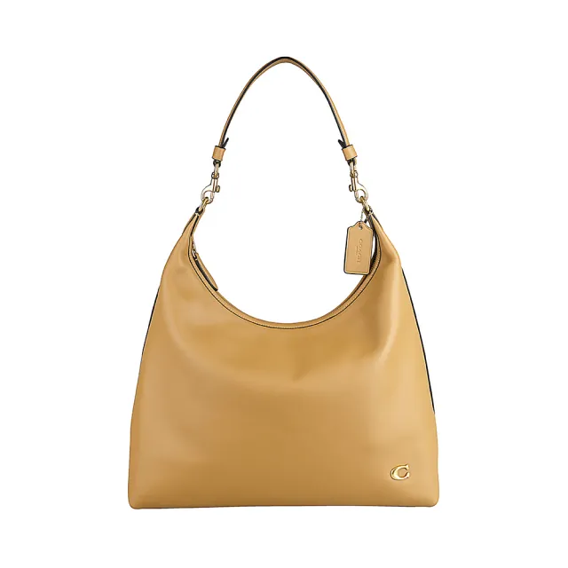 【COACH】COACH Juliet 38 金屬C字LOGO小牛皮內襯棉織布拉鍊肩背包(蜂蜜棕)