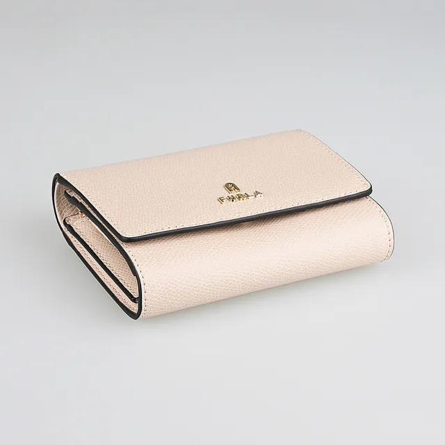 【FURLA 芙拉】FURLA Camelia 字母鍍金LOGO牛皮9卡按釦中夾(芭蕾粉紅)