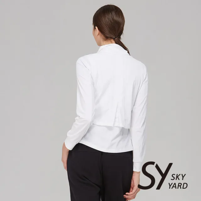 【SKY YARD】速達-網路獨家單特-女款素面輕薄雙層剪裁運動外套(白色)