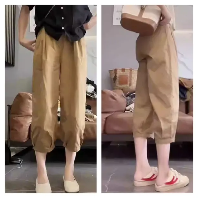 【ASister 小姊姊】現貨在庫★女裝｜休閒褲☆九分夏日高腰純棉口袋縮腳休閒褲(3色 S-2XL #AS0453)