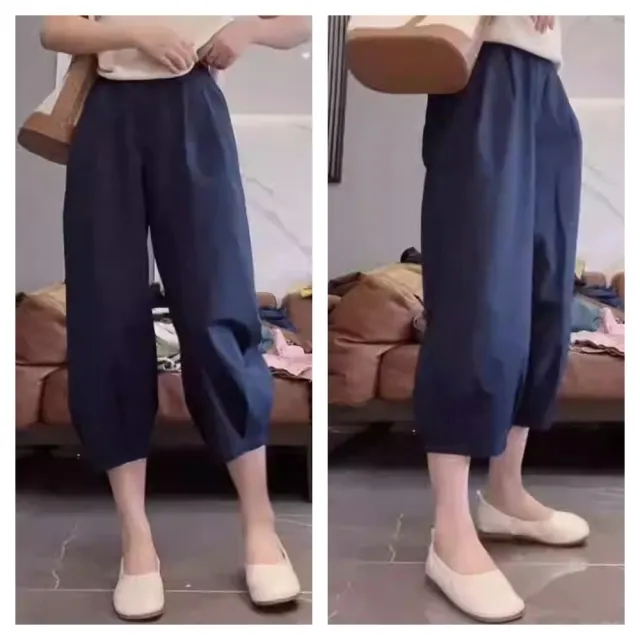 【ASister 小姊姊】現貨在庫★女裝｜休閒褲☆九分夏日高腰純棉口袋縮腳休閒褲(3色 S-2XL #AS0453)