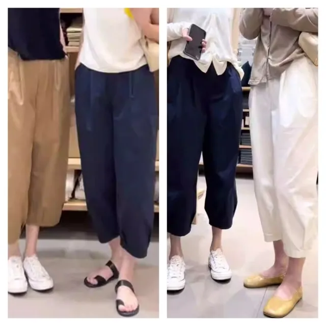 【ASister 小姊姊】現貨在庫★女裝｜休閒褲☆九分夏日高腰純棉口袋縮腳休閒褲(3色 S-2XL #AS0453)