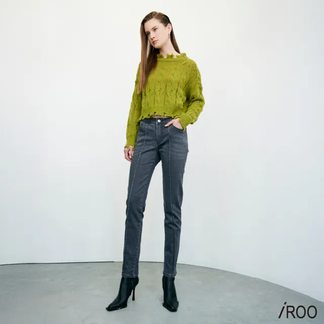 【iROO】循環灰牛仔合身褲