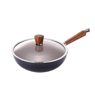 【HAPPYCALL】石墨烯IH瞬熱原木鈦熔射不沾鍋深炒鍋28cm含蓋(電磁爐適用)