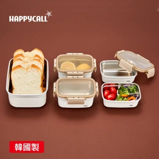 【HAPPYCALL】韓國製白瓷釉304不鏽鋼保鮮盒5件組(500ml/650ml/2L)
