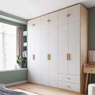 【hoi! 好好生活】預購50天★林氏木業北歐簡約六門雙抽衣櫃 MJ18D-白色 附頂櫃