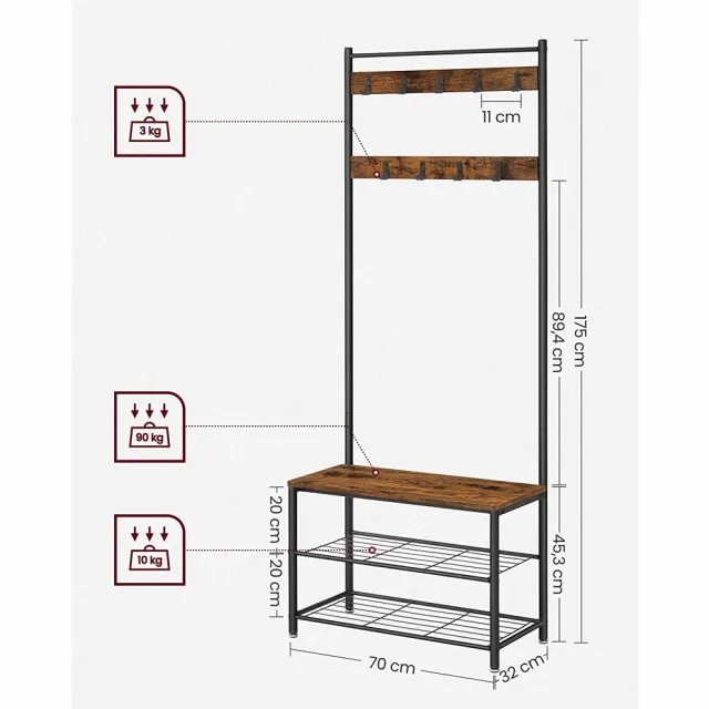 【hoi! 好好生活】VASAGLE 工業風玄關0.7M衣帽鞋架-鐵銹棕 HSR41BX(租屋族/DIY家具)