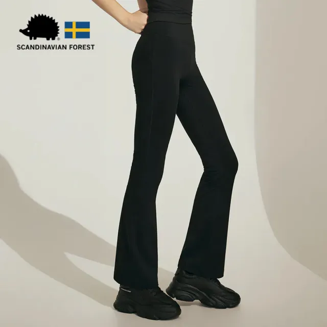 【SCANDINAVIAN FOREST 北歐小刺蝟】City Sport高腰微喇叭顯瘦長腿褲802(黑色)