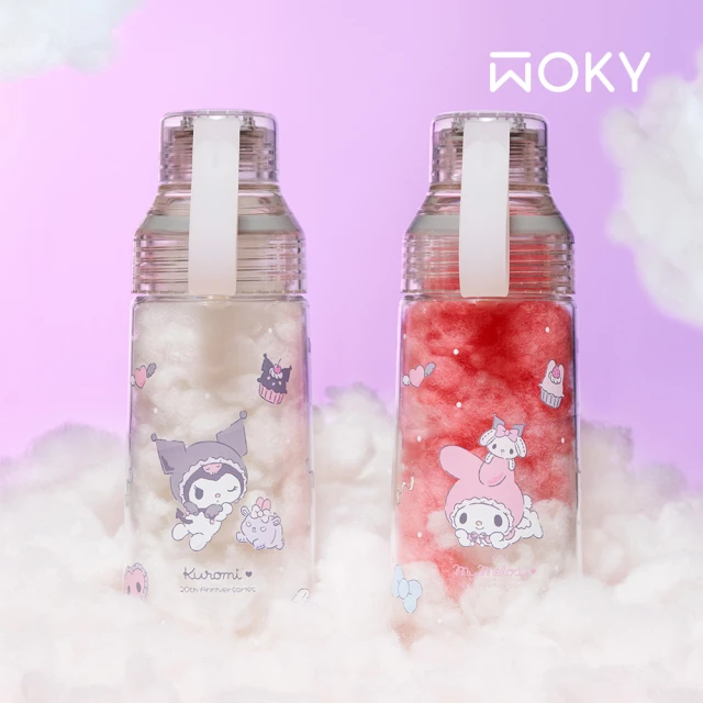 【WOKY 沃廚】三麗鷗聯名_Ecozen透明水瓶600ml-附彈跳吸管(運動水壺/輕量水壺/冷泡瓶/隨行杯/吸管杯)