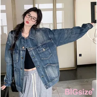 【B+ 大尺碼專家】現貨-大尺碼-美式 經典 女款 牛仔外套(0108069)
