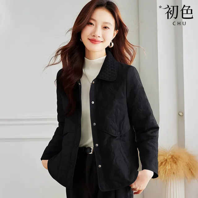 【初色】小香風純色寬鬆翻領口袋單排釦棉服長袖外套女外套-共3色-15671(M-4XL可選)