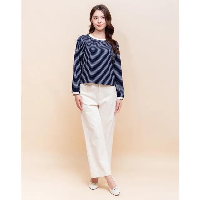 【perng yuh 芃諭名品】愜意秋初 珠飾 條紋 輕彈上衣(2025 AW Collection|4C秋冬新品上市)