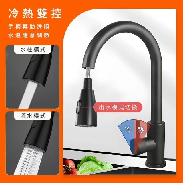 【智殿】不鏽鋼水龍頭 一鍵止水水龍頭 水管頭 抽拉式水龍頭(165-KF304B+2 雙模式水嘴 冷熱龍頭 洗碗水龍頭)