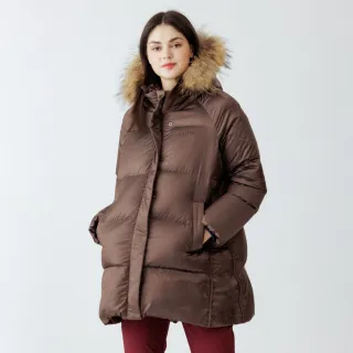 【Hilltop 山頂鳥】超潑水石墨烯蓄熱羽絨長版大衣外套 女款 荳蔻棕｜PF21XFA1ECC0