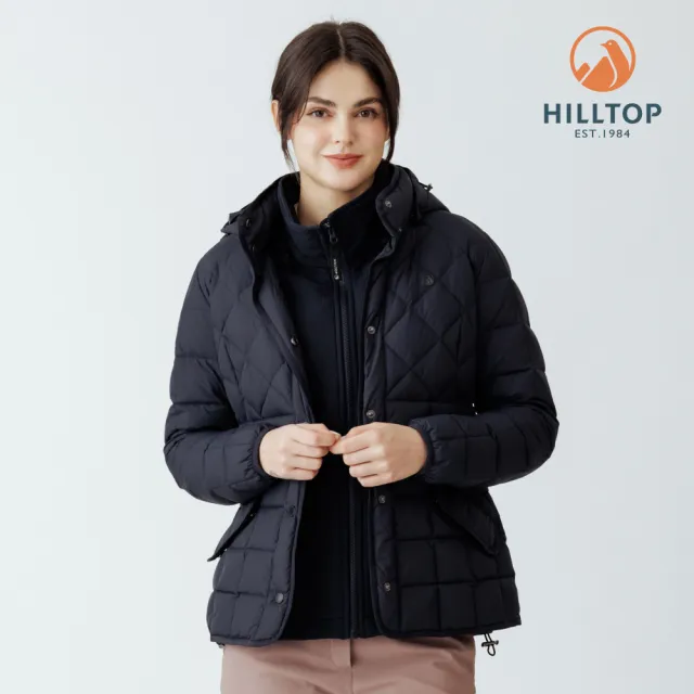 【Hilltop 山頂鳥】超潑水石墨烯蓄熱羽絨短大衣外套 女款 黑｜PF22XF32ECA0