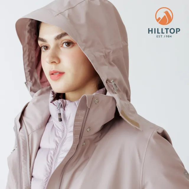 【Hilltop 山頂鳥】GORE-TEX單件式 施華洛世奇水鑽防水防風透氣短大衣外套可銜接內件 女款 卡其