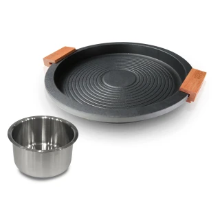 【瑞康屋Kuhn Rikon】節能板多工煎烤盤28cm+可導磁小鋼杯450ML(超越烤盤 功能多變)