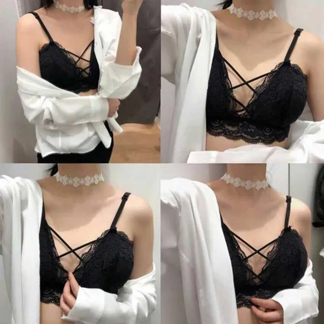 【D.studio】韓版薄款蕾絲交叉綁帶背心(帶胸墊免穿內衣小可愛女裝衣服 短版上衣運動背心運動上衣 V362)