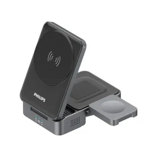【Philips 飛利浦】DLK3547Q Qi2 22.5W黑金剛磁吸三合一磁吸充電座(MagSafe/雙系統適用)