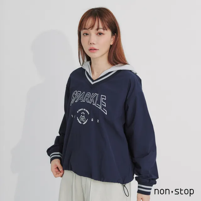 【non-stop】學院運動風刺繡連帽T恤-2色