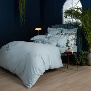 【WEDGWOOD】100%長纖棉刺繡兩用被床包枕套四件組 加大(荷境印象｜80支400織)