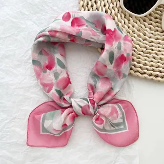 【JC Collection】☆台灣現貨☆粉嫩清爽柔和鬱金香花朵印花多功能搭配領巾絲巾｜清新百搭