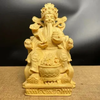 【LEESA】崖柏木雕像\招財神像\風水擺設\家居\鎮宅聚財\崖柏木雕刻\黃楊木材質\招財好物