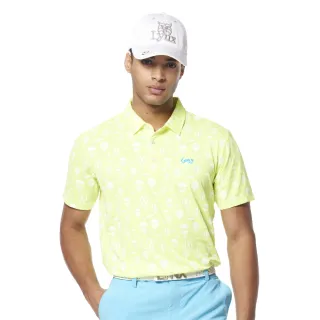 【Lynx Golf】男款吸溼排汗機能螢光色系熱氣球嘉年華印花短袖POLO衫/高爾夫球衫(螢光黃色)