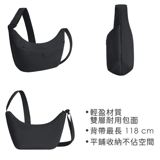 【Travelon】美國 輕便雙層斜背彎月包 深墨黑 / 側背包 肩背包 RFID