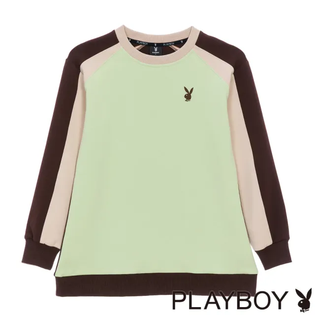 【PLAYBOY】嫩綠色流線拼接長上衣(嫩綠色)