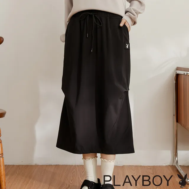 【PLAYBOY】黑色立折顯瘦直筒裙(黑色)