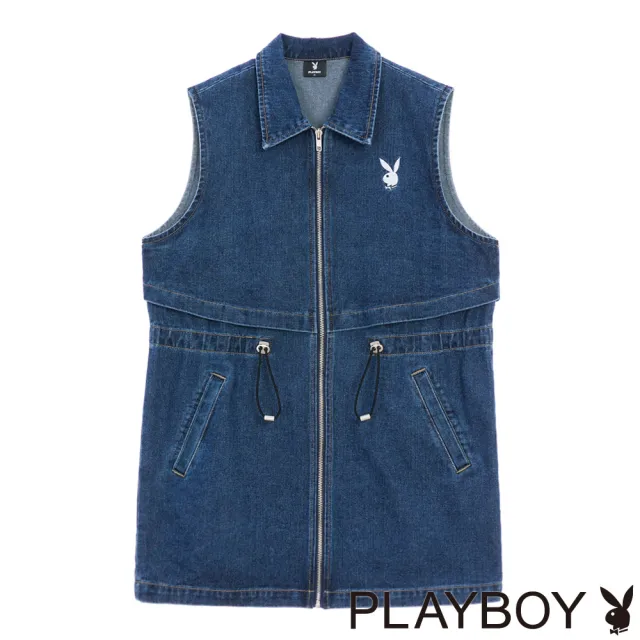 【PLAYBOY】立體剪裁丹寧長版背心(牛仔藍色)