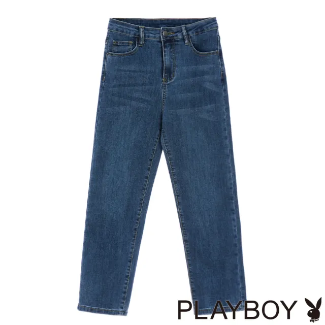 【PLAYBOY】高腰顯瘦九分煙管褲(復古藍色)