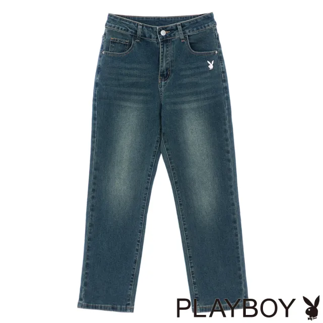 【PLAYBOY】窄版直筒九分煙管褲(復古藍色)