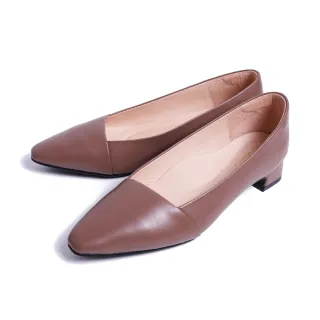 【KOKKO】氣質拼接感柔軟粗跟包鞋(可可棕)