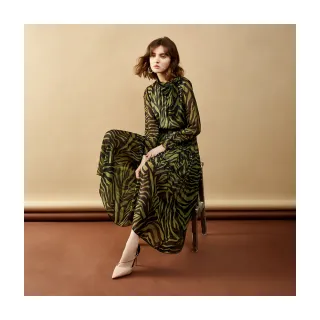 【Le Polka】領口綁帶雪紡長洋裝-女