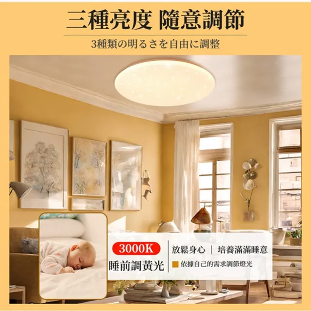 【聚美照明】40CM 3-5坪吸頂燈4200流明 全光譜護眼LED(防藍光護眼燈/三色無極調光附遙控/圓形星空燈)