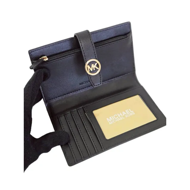 【Michael Kors】滿版LOGO開釦式中款零錢袋卡包 黑色款 滿版款(贈原廠紙袋紙盒送禮)