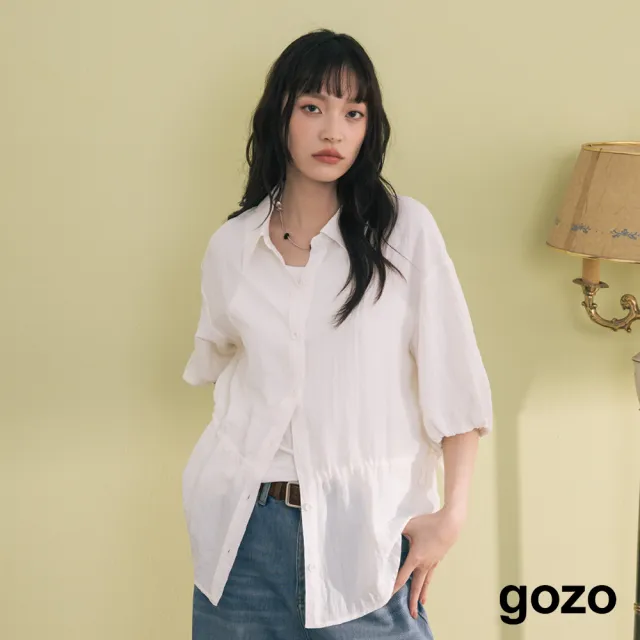 【gozo】鬆緊拋袖可調節收腰造型襯衫(兩色)