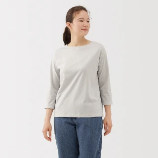 【MUJI 無印良品】女天竺船領七分袖T恤(淺灰 淡綠 薰衣草紫 棕色 白色 黑色)