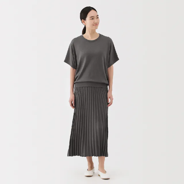【MUJI 無印良品】女萊賽爾寬襬裙(黑色/煙燻棕)