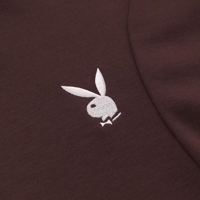 【PLAYBOY】短版後打折連帽上衣(紅咖啡色)