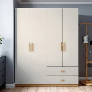 【hoi! 好好生活】預購50天★林氏木業北歐簡約四門雙抽衣櫃 MJ4D-白色
