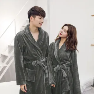 【ONE HOUSE】韓版升級加厚法蘭絨親膚睡袍 加長多色選 刷毛保暖睡衣發熱衣(1入)