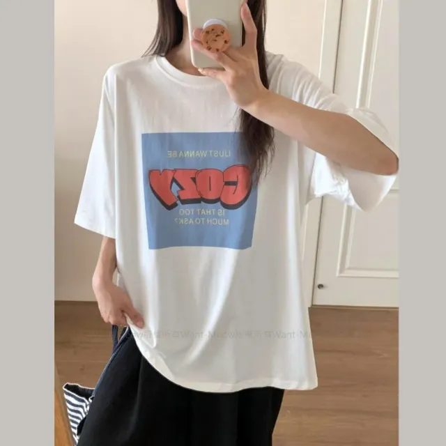 【Want-Meow】90公斤可穿/寬鬆美式寬鬆百搭COZY棉T大尺碼上衣大尺碼T恤(大碼/大尺碼/加大碼)