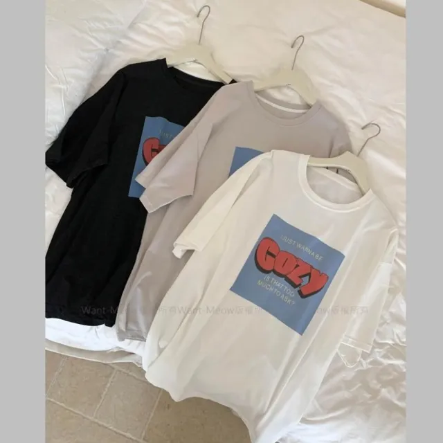 【Want-Meow】90公斤可穿/寬鬆美式寬鬆百搭COZY棉T大尺碼上衣大尺碼T恤(大碼/大尺碼/加大碼)