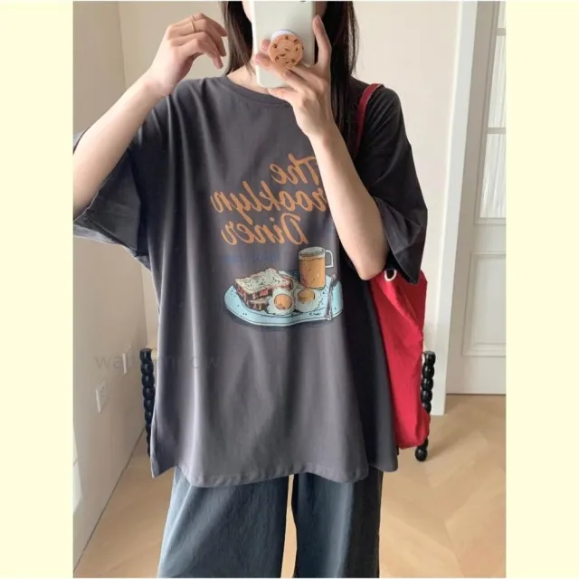 【Want-Meow】100公斤可穿/寬鬆美式復古早餐棉T大尺碼上衣大尺碼T恤(大碼/大尺碼/加大碼)